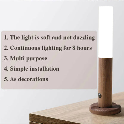 Magnetic Wood PIR Motion Sensor LED Night Light – USB Rechargeable Wireless Cabinet & Corridor Lamp